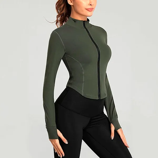 Langarm-Top, Workout-Top, Langarm-Gymnastik-Top, Yoga-Top, Reißverschluss-Top, Gymnastik-Shirt, Workout-Shirt