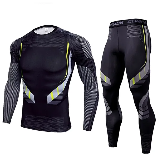 Kompressionsset, Sportbekleidung für das Fitnessstudio, Sportbekleidung für Männer, Rashguard, Kompressionshose, Langarm für Männer