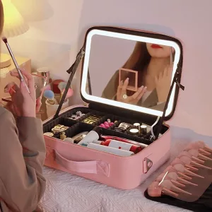 Kosmetiktasche, Kosmetikkoffer, Kosmetikkoffer mit Spiegel, Make-up-Aufbewahrungsbox, Kosmetikkoffer mit Licht