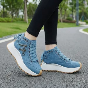 high top sneakers, denim sneakers, platform sneakers